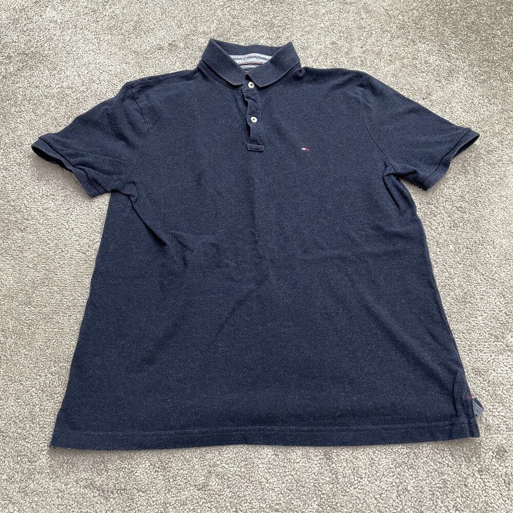 Tommy Hilfiger Custom Fit Polo Shirt Mens Large Blue Short Sleeve Cotton Preppy